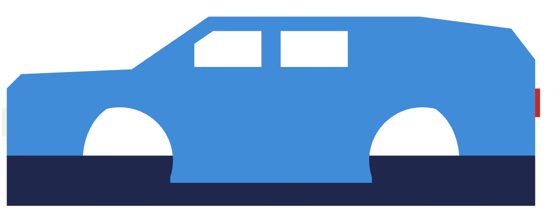 Side drawing of the blue hatchback