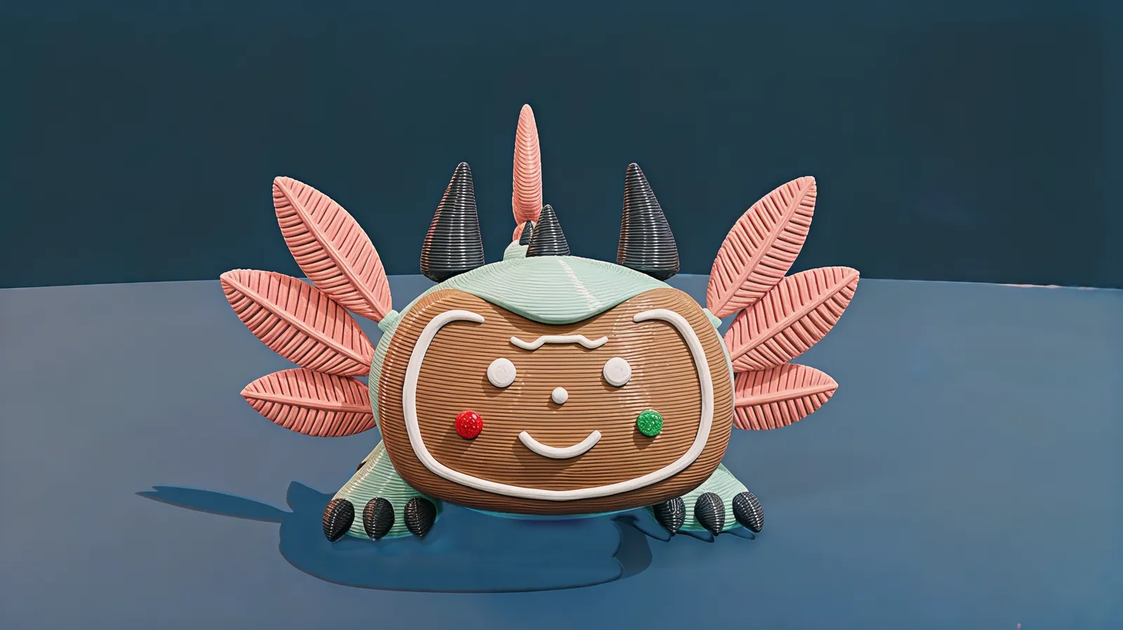 Mintfin wearing the gingerbread face with white icing