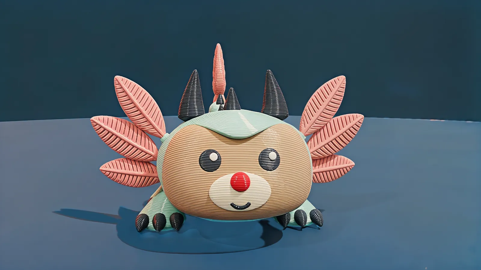 Mintfin wearing the reindeer face with a red nose