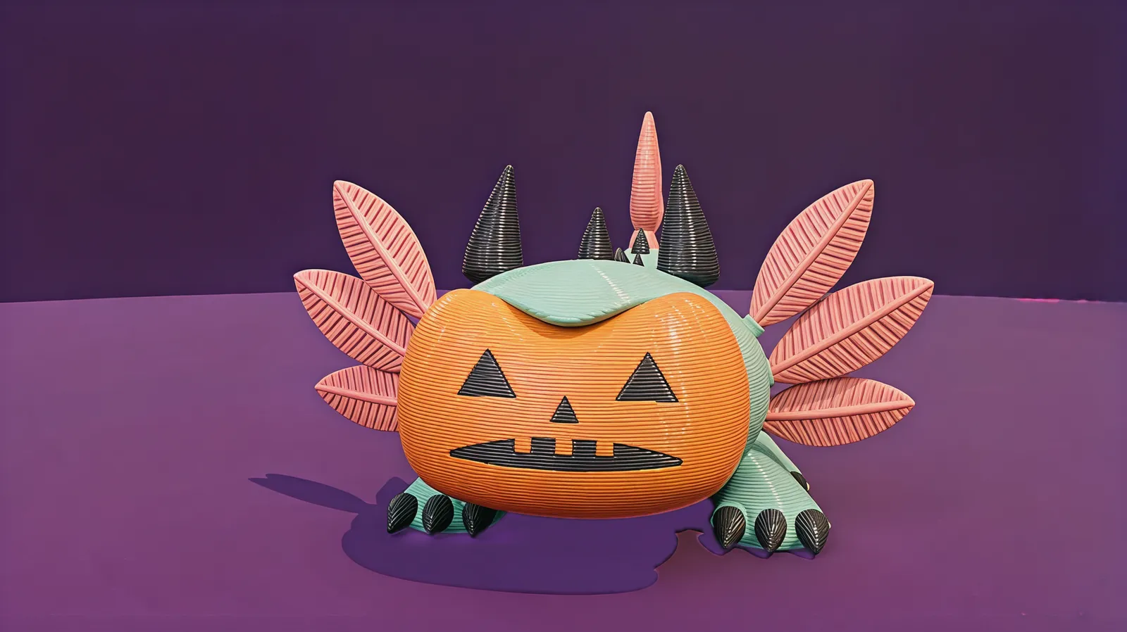 Mintfin wearing the orange jack-o'-lantern face