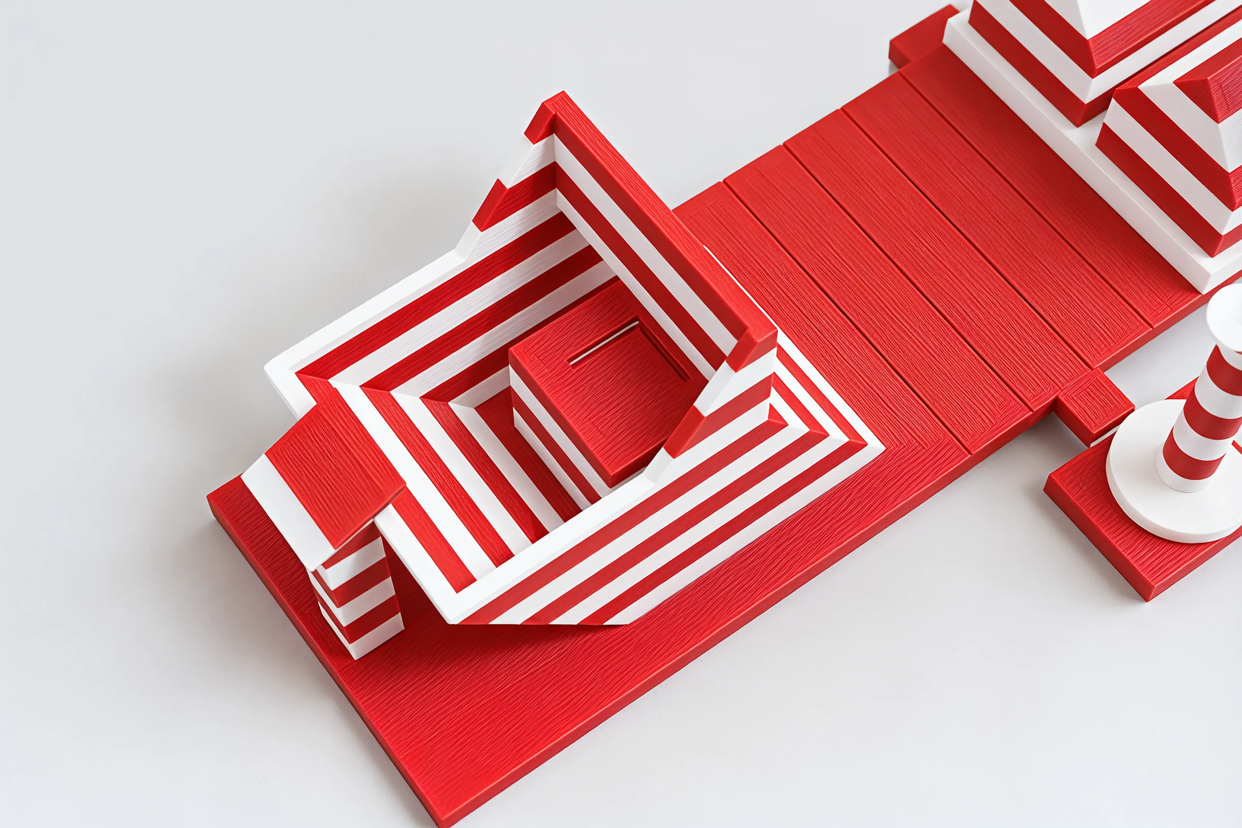 Looking down into the crooked chimney after the drop: the present sits inside it