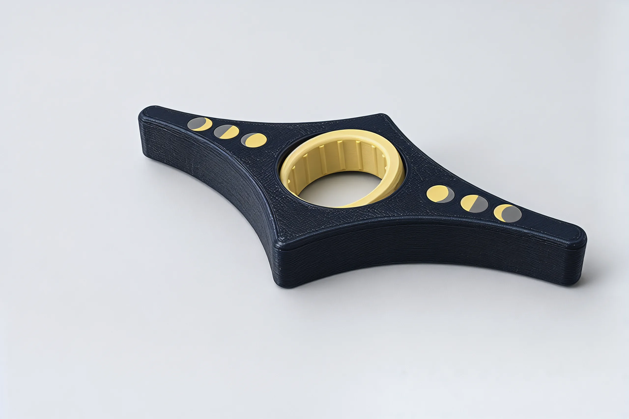 The holder at a three-quarter angle on a pale grey ground, its cream ring tipped slightly in the socket