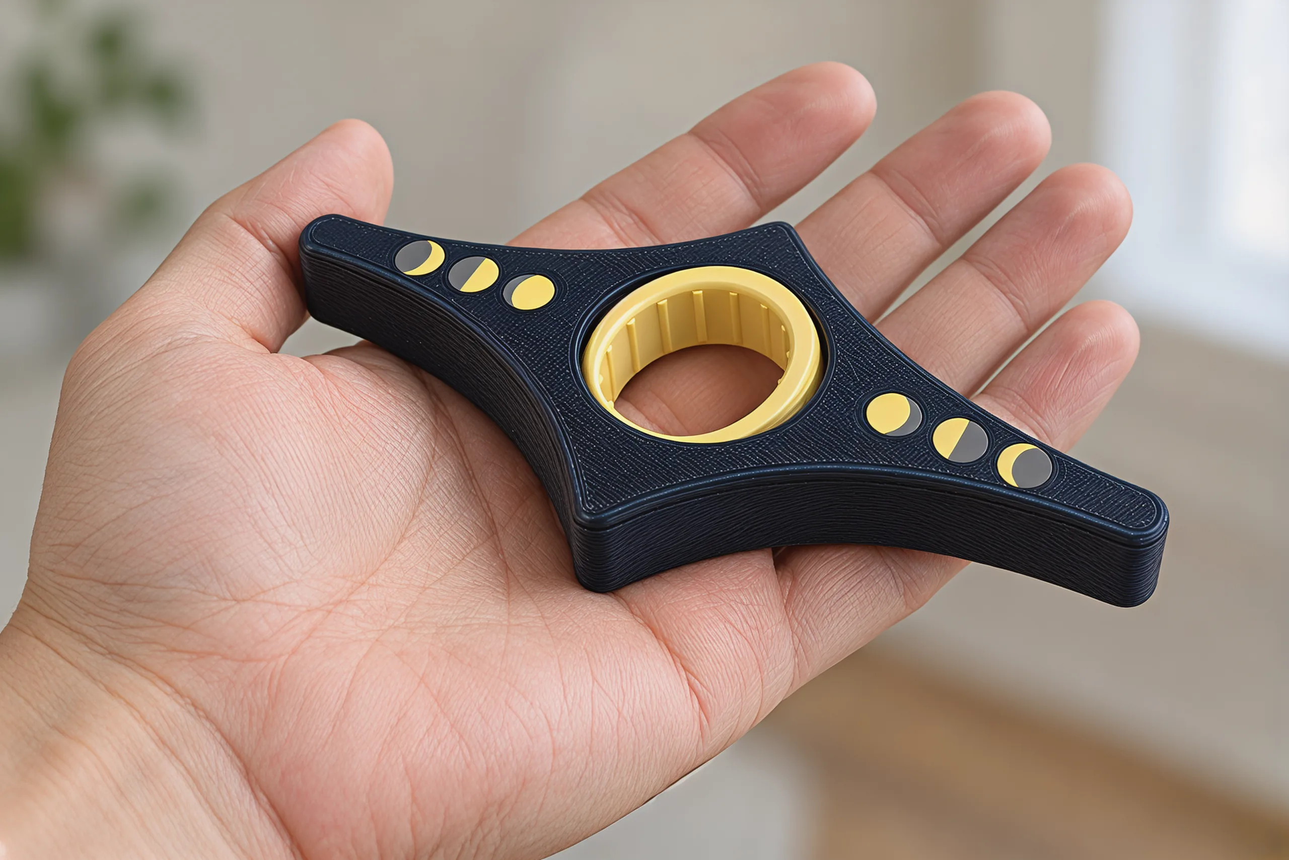 The holder lying in an open palm, about as long as the palm is wide