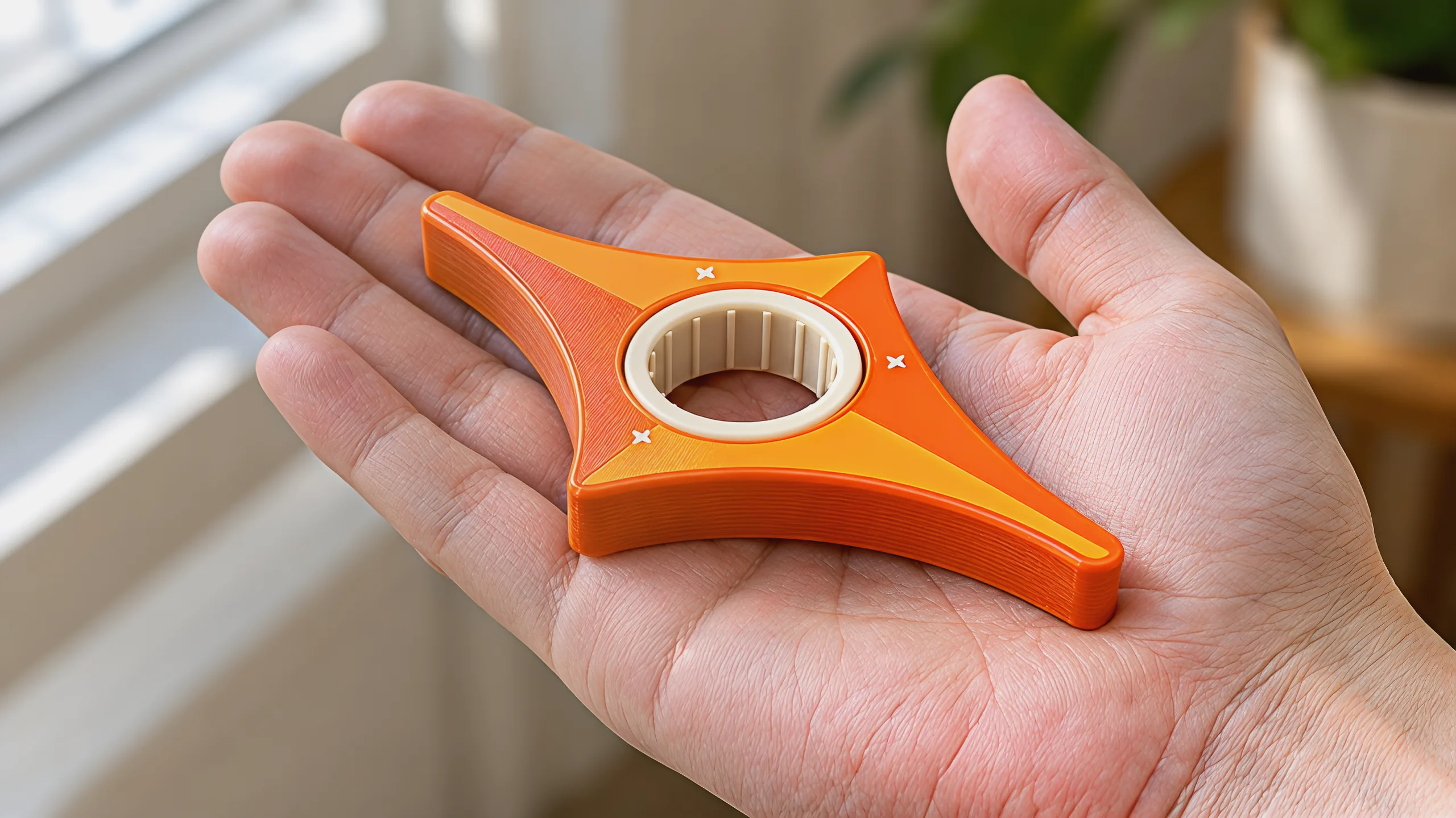The star resting in an open palm, its points reaching from the fingers to the heel of the hand