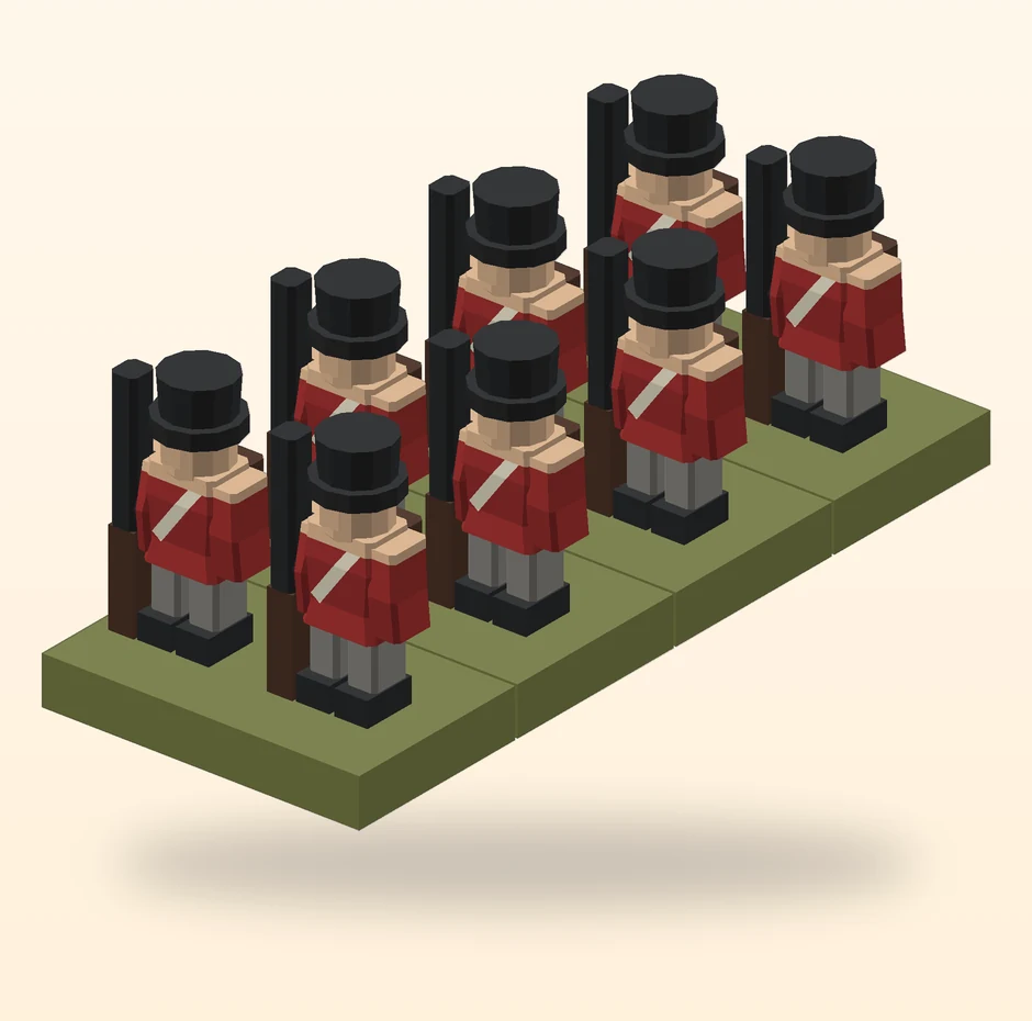 The same four stands stacked one behind another into a deep block.